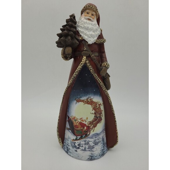 Resin Lighted Santa Figurine Sleigh And Reindeer Scene 10" - Picture 1 of 9